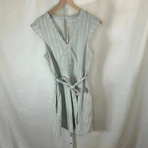 2/$30 O’Neil Medium Cotton Dress Casual Comfort Sundress Green White Striped